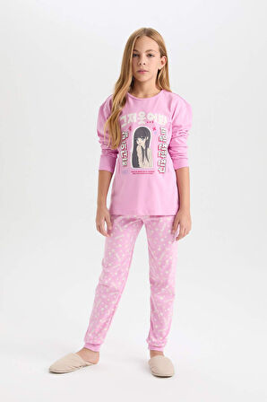 DeFacto Kız Çocuk Pijama Takımı Baskılı Uzun Kollu Üst Uzun Alt D8191A8NSPN444