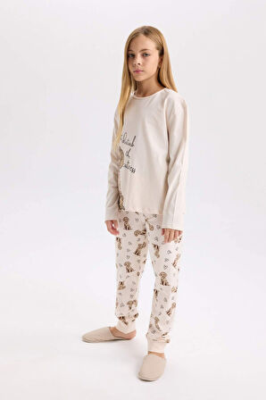 DeFacto Kız Çocuk Pijama Takımı Köpek Baskılı Uzun Kollu Üst Uzun Alt D8195A8NSER68