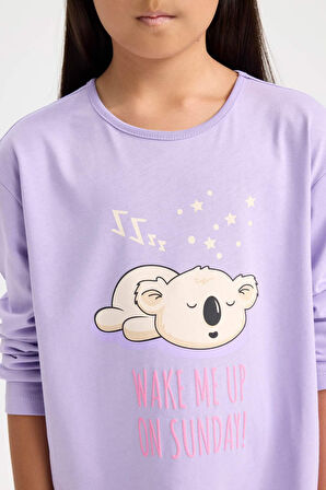 DeFacto Kız Çocuk Pijama Takımı Baskılı Uzun Kollu Üst Uzun Alt D8196A8NSPR67