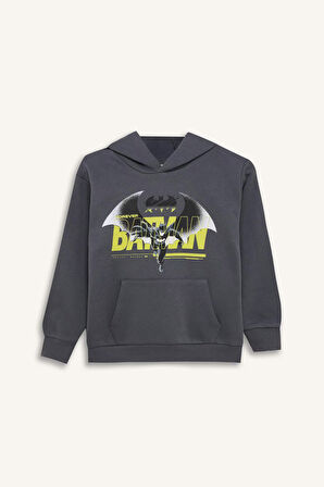DeFacto Erkek Çocuk Batman Kapüşonlu Kanguru Cepli Sweatshirt D6740A824WNAR58
