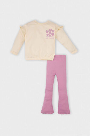 DeFacto Kız Bebek 2'li Takım Kalp Desenli Bisiklet Yaka Sweatshirt Üst Beli Lastikli İspanyol Paça Tayt D2860A524AUER99