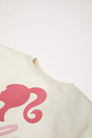 DeFacto Kız Bebek 2'li Takım Barbie Bisiklet Yaka Sweatshirt Üst Beli Lastikli İspanyol Paça Tayt Alt D8293A524AUPN86