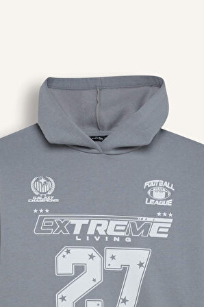 DeFacto Coool Oversize Geniş Kalıp Kapüşonlu Baskılı Kalın Sweatshirt D6696AX24WNGR27