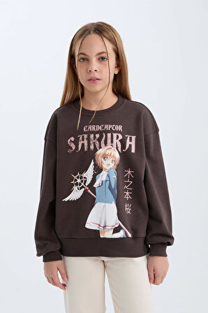 DeFacto Kız Çocuk Sakura Oversize Geniş Kalıp Bisiklet Yaka Sweatshirt D2829A824WNAR227