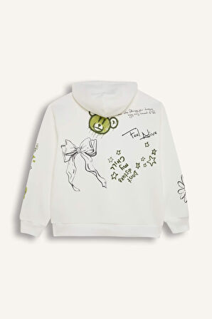 DeFacto Coool Oversize Geniş Kalıp Kapüşonlu Sırt Baskılı Kalın Sweatshirt D6705AX24WNWT32