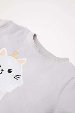 DeFacto Kız Bebek Pijama Takımı Bisiklet Yaka Yılbaşı Temalı Uzun Kollu Velur Üst Beli Lastikli Uzun Alt D7174A524WNPR247