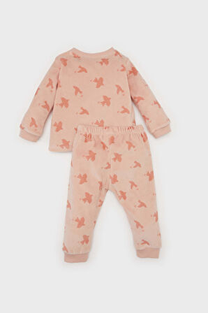 DeFacto Kız Bebek Pijama Takımı Desenli Bisiklet Yaka Uzun Kollu Velur Üst Beli Lastikli Uzun Alt D7166A524WNPN188