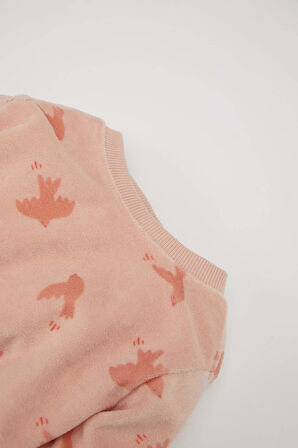 Kız Bebek Pijama Takımı Desenli Bisiklet Yaka Uzun Kollu Velur Üst Beli Lastikli Uzun Alt