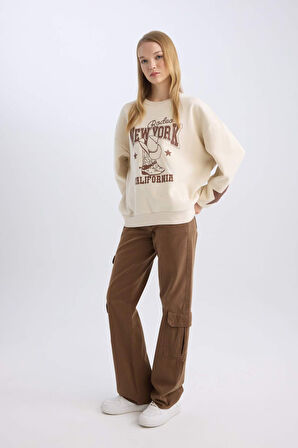 DeFacto Straight Fit Gabardin Pantolon Kargo Cepli Normal Bel Düz Paça D3762AX24AUBN549
