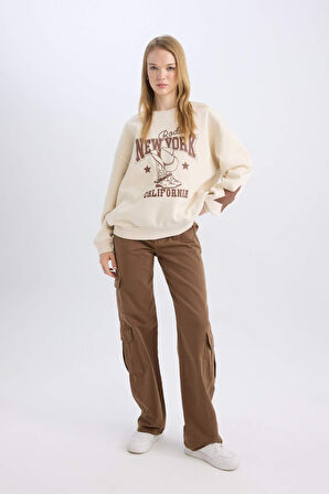 DeFacto Straight Fit Gabardin Pantolon Kargo Cepli Normal Bel Düz Paça D3762AX24AUBN549