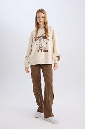 DeFacto Straight Fit Gabardin Pantolon Kargo Cepli Normal Bel Düz Paça D3762AX24AUBN549
