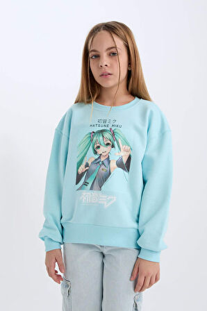 DeFacto Kız Çocuk Hatsune Miku Oversize Geniş Kalıp Bisiklet Yaka Sweatshirt D2826A824WNTR506