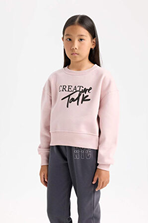 DeFacto Kız Çocuk Relax Fit Bisiklet Yaka Baskılı Sweatshirt D5454A824WNPR345