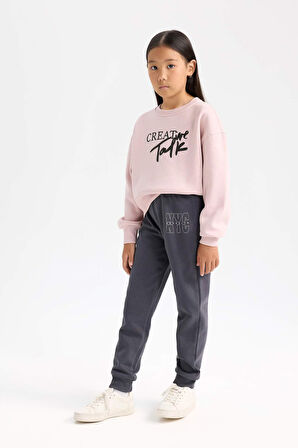DeFacto Kız Çocuk Relax Fit Bisiklet Yaka Baskılı Sweatshirt D5454A824WNPR345