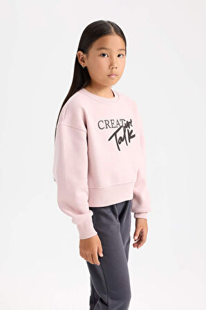 DeFacto Kız Çocuk Relax Fit Bisiklet Yaka Baskılı Sweatshirt D5454A824WNPR345