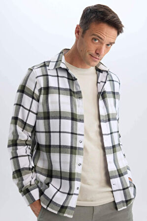 DeFacto Regular Fit Polo Yaka Kareli Pamuklu Uzun Kollu Gömlek D7555AX24AUKH206