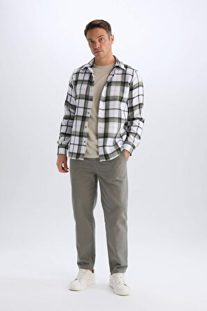 DeFacto Regular Fit Polo Yaka Kareli Pamuklu Uzun Kollu Gömlek D7555AX24AUKH206