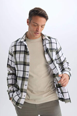 DeFacto Regular Fit Polo Yaka Kareli Pamuklu Uzun Kollu Gömlek D7555AX24AUKH206