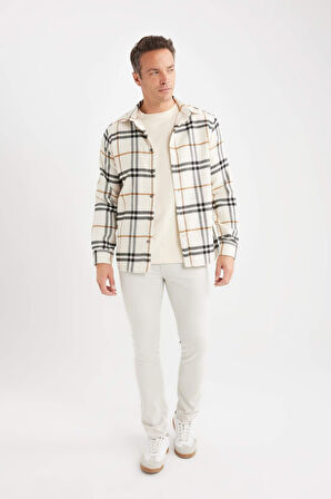 DeFacto Regular Fit Polo Yaka Kareli Pamuklu Uzun Kollu Gömlek D7554AX24AUER103