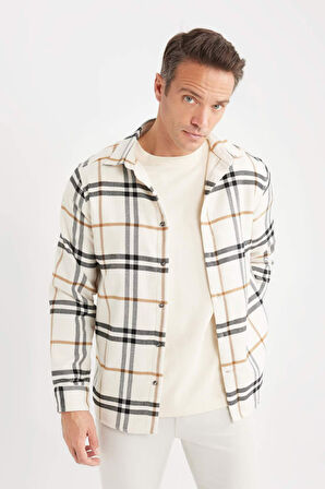 DeFacto Regular Fit Polo Yaka Kareli Pamuklu Uzun Kollu Gömlek D7554AX24AUER103