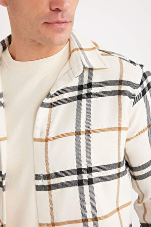 DeFacto Regular Fit Polo Yaka Kareli Pamuklu Uzun Kollu Gömlek D7554AX24AUER103