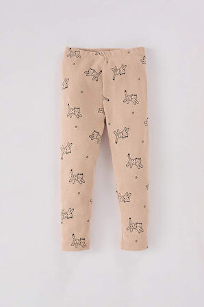 Kız Bebek Pijama Takımı Desenli Bisiklet Yaka Uzun Kollu Fitilli Kaşkorse Üst Uzun Kollu Alt