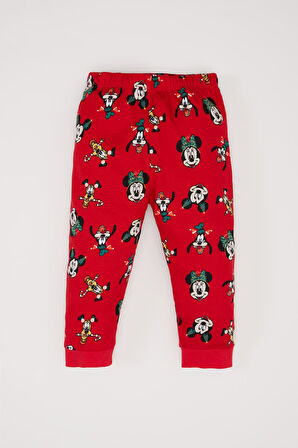 DeFacto Kız Bebek Disney Mickey & Minnie Yılbaşı Temalı Pijama Takımı Bisiklet Yaka Uzun Kollu Üst Beli Lastikli Alt D7162A524WNRD79