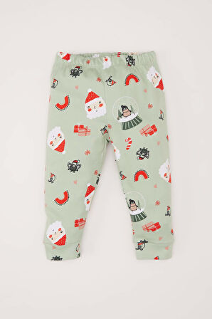 DeFacto Kız Bebek Yılbaşı Temalı Pijama Takımı Bisiklet Yaka Uzun Kollu Üst Beli Lastikli Alt D7160A524WNGN1135