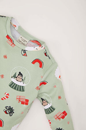 DeFacto Kız Bebek Yılbaşı Temalı Pijama Takımı Bisiklet Yaka Uzun Kollu Üst Beli Lastikli Alt D7160A524WNGN1135
