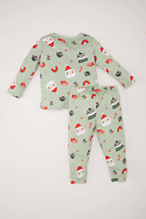 DeFacto Kız Bebek Yılbaşı Temalı Pijama Takımı Bisiklet Yaka Uzun Kollu Üst Beli Lastikli Alt D7160A524WNGN1135