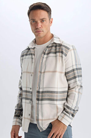 DeFacto Regular Fit Polo Yaka Pamuklu Kareli Uzun Kollu Gömlek D7559AX24AUER103