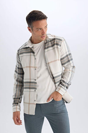 DeFacto Regular Fit Polo Yaka Pamuklu Kareli Uzun Kollu Gömlek D7559AX24AUER103