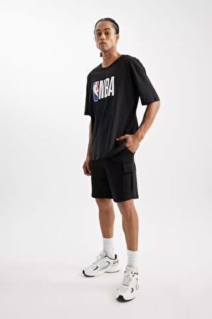 DeFactoFit NBA Wordmark Oversize Geniş Kalıp Bisiklet Yaka Baskılı Pamuklu Kısa Kollu Tişört V0772AZ24AUBK27