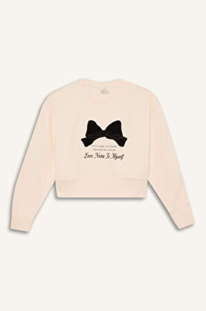 Kız Çocuk Yılbaşı Temalı Relax Fit Bisiklet Yaka Baskılı İçi Yumuşak Tüylü Kalın Sweatshirt Kumaşı Sweatshirt