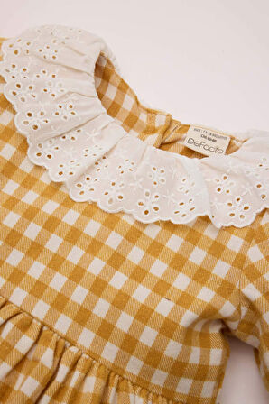 DeFacto Kız Bebek Dantel Yaka Uzun Kollu Kareli Elbise D8461A5NSYL184