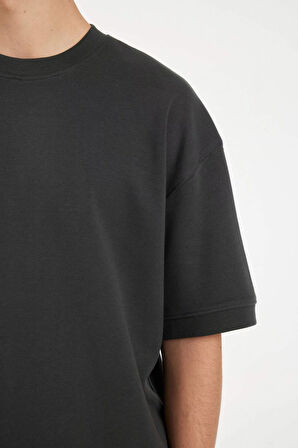 DeFacto Loose Fit Bisiklet Yaka Kısa Kollu Ağır Kumaş Basic Düz Tişört B4844AX24AUAR231