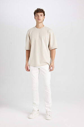 DeFacto Loose Fit Bisiklet Yaka Kısa Kollu Ağır Kumaş Basic Düz Tişört B4844AX24AUBG700