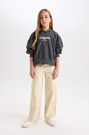 DeFacto Kız Çocuk Oversize Kapüşonlu Baskılı Sweatshirt D7040A824WNGN1022
