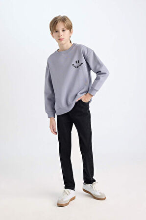 DeFacto Erkek Çocuk Oversize Geniş Kalıp Bisiklet Yaka Sırt Baskılı Kalın Sweatshirt D7076A824WNPR248