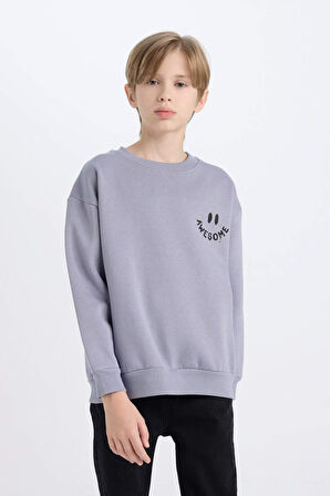 DeFacto Erkek Çocuk Oversize Geniş Kalıp Bisiklet Yaka Sırt Baskılı Kalın Sweatshirt D7076A824WNPR248