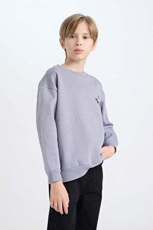 DeFacto Erkek Çocuk Oversize Geniş Kalıp Bisiklet Yaka Sırt Baskılı Kalın Sweatshirt D7076A824WNPR248