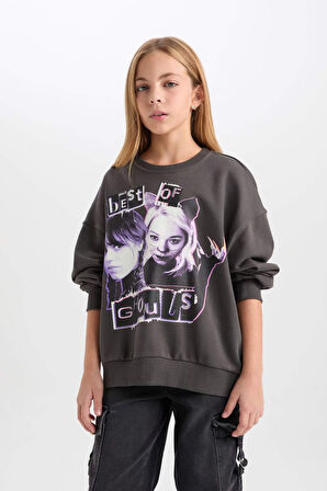 DeFacto Kız Çocuk Wednesday Oversize Geniş Kalıp Bisiklet Yaka Sweatshirt D6063A824WNAR227