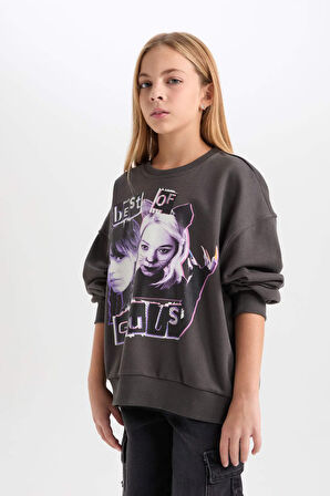 Kız Çocuk Wednesday Oversize Fit Bisiklet Yaka Sweatshirt