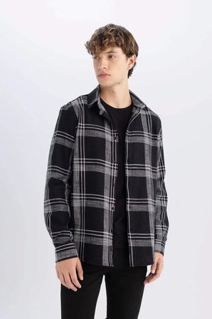 DeFacto %100 Pamuk Regular Fit Kareli Oduncu Flanel Uzun Kollu Gömlek D6727AX24AUAR231