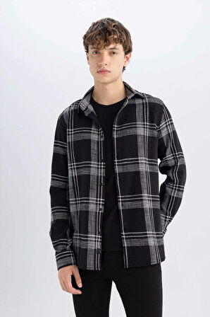 DeFacto %100 Pamuk Regular Fit Kareli Oduncu Flanel Uzun Kollu Gömlek D6727AX24AUAR231