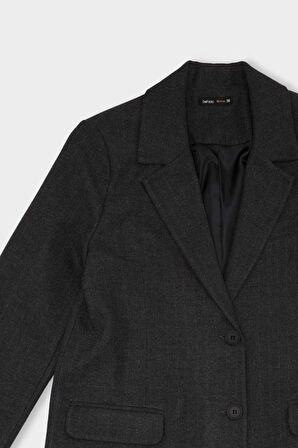 Oversize Fit Geniş Kalıp Ceket Yaka Düğme Kapamalı Çizgili Blazer Ceket