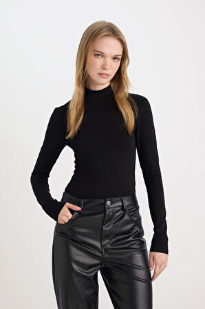 Coool Yarım Balıkçı Yaka Basic Düz Uzun Kollu Bodysuit