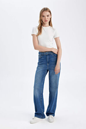 DeFacto 90's Wide Leg Yüksek Bel Geniş Paça Uzun Jean Yıkamalı Pantolon D1336AX24WNNM28