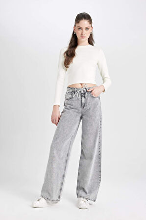 DeFacto Loose Wide Leg Geniş Paça Yüksek Bel Uzun Jean Yıkamalı Pantolon D5596AX24WNNM55