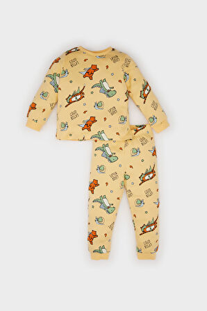 DeFacto Erkek Bebek Pijama Takımı Bisiklet Yaka Dinazor Baskılı Uzun Kollu Üst Beli Lastikli Uzun Alt D7143A524WNYL295